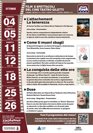 Film e Spettacoli del Cine Teatro Giletti - Ottobre 2025