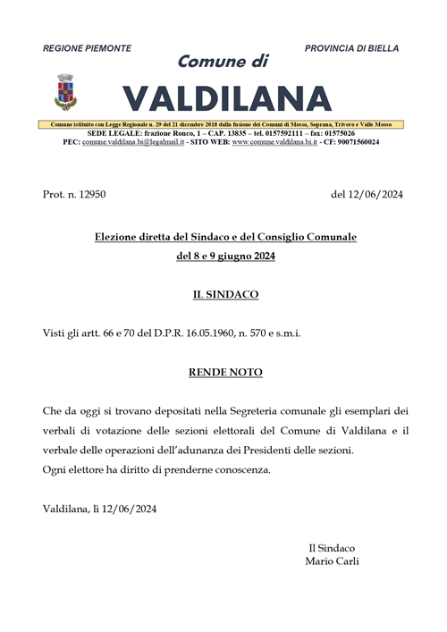 Avviso deposito verbali di votazione e operazioni di adunanza dei presidenti