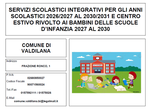 Procedura aperta per l'affidamento in appalto dei servizi scolastici integrativi e di centro estivo del Comune di Valdilana per anni 5